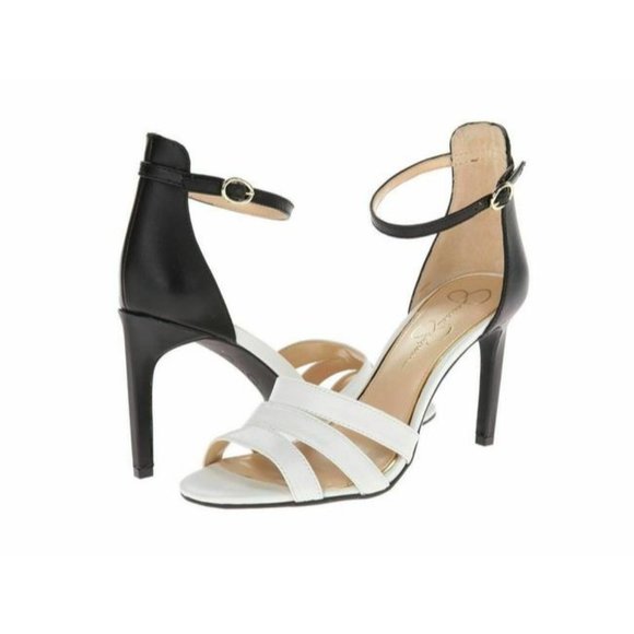 *Jessica Simpson Black White And Strappy Open Toe Maselli Soft Leather Pumps - Picture 2 of 7